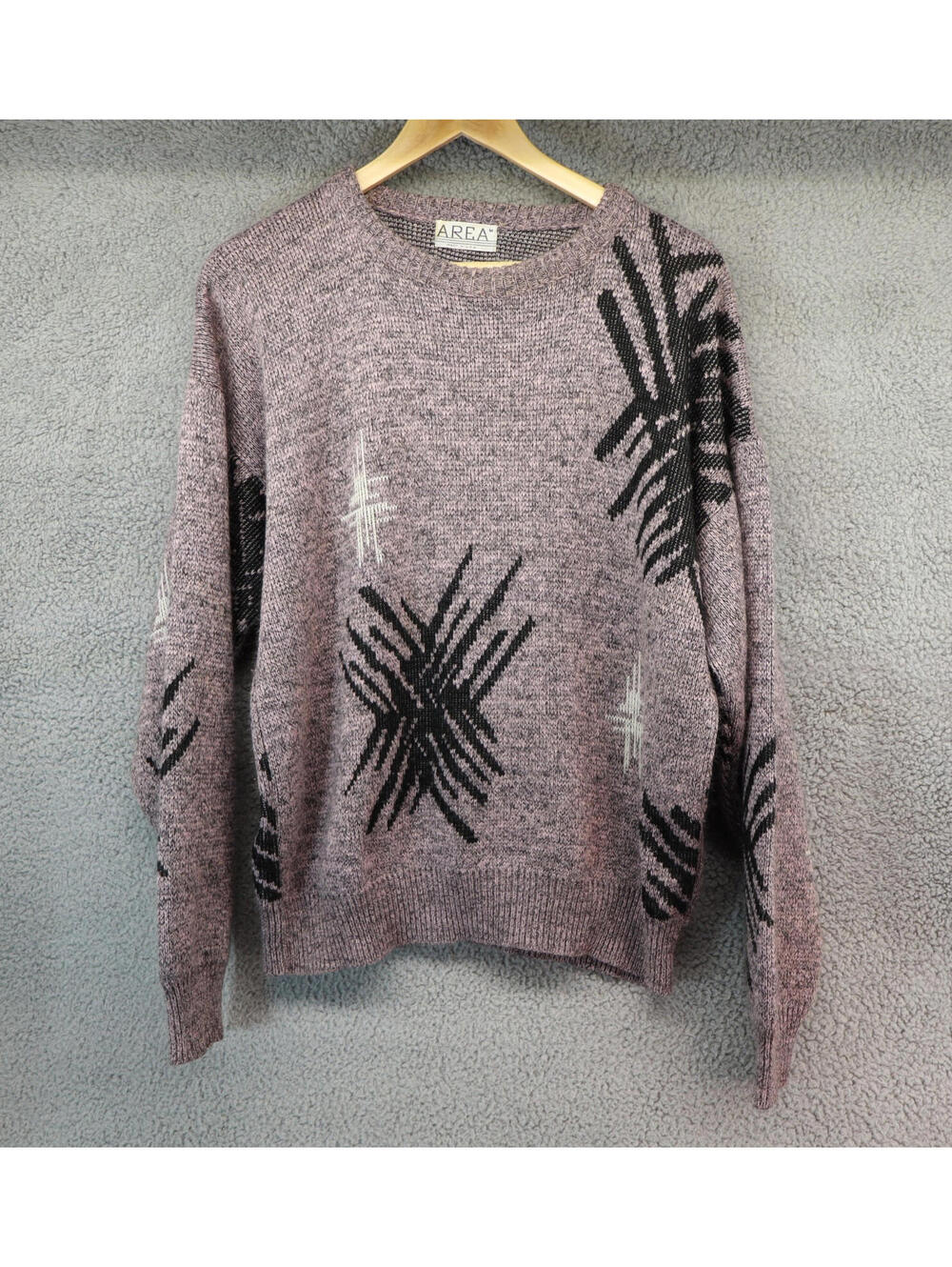Area Sweater Men Medium Geometric Grandpa Crew Made USA Vtg